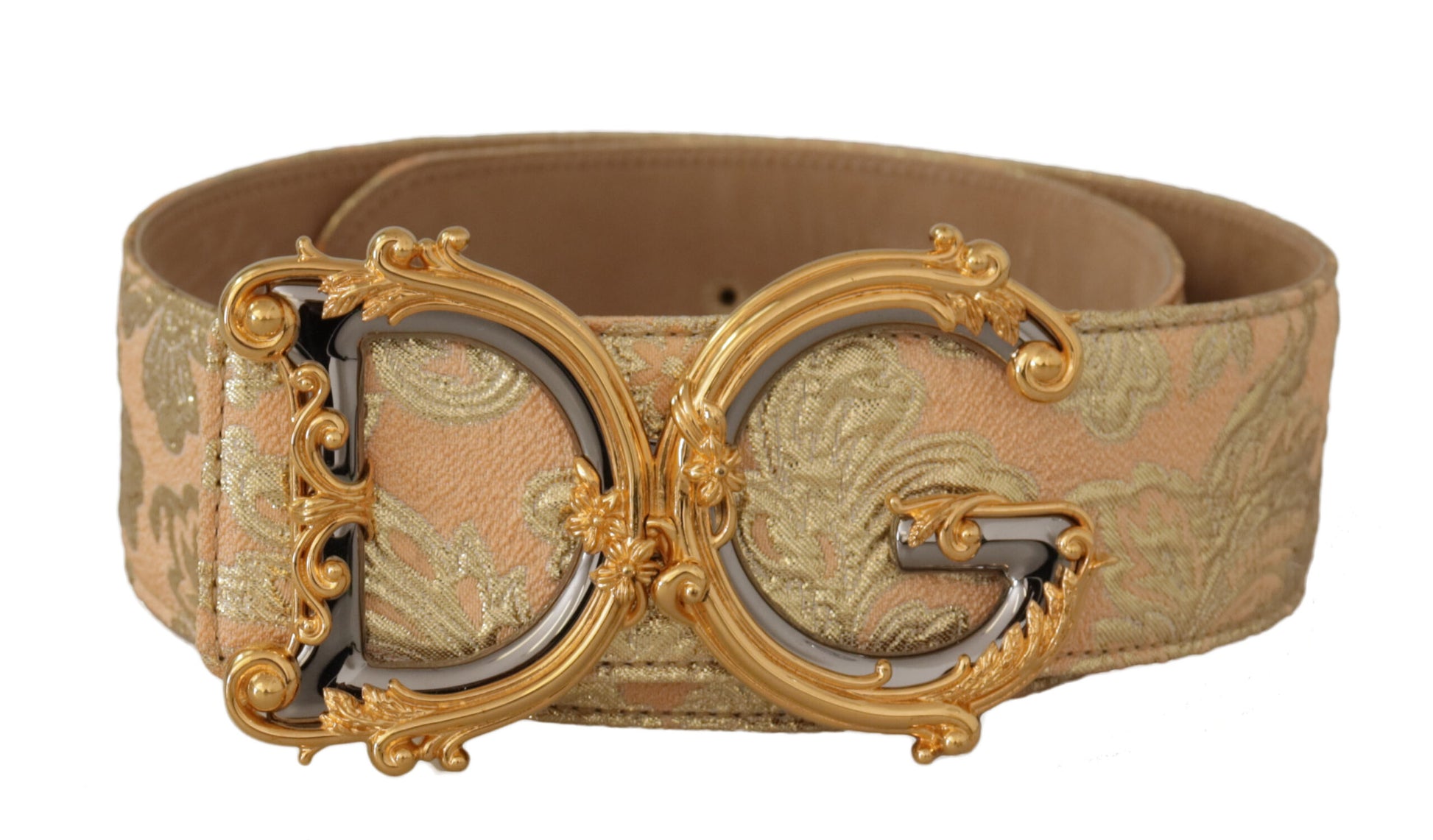 Breiter Jacquardgürtel mit DG-Logo-Schnalle im Barockstil in Gold