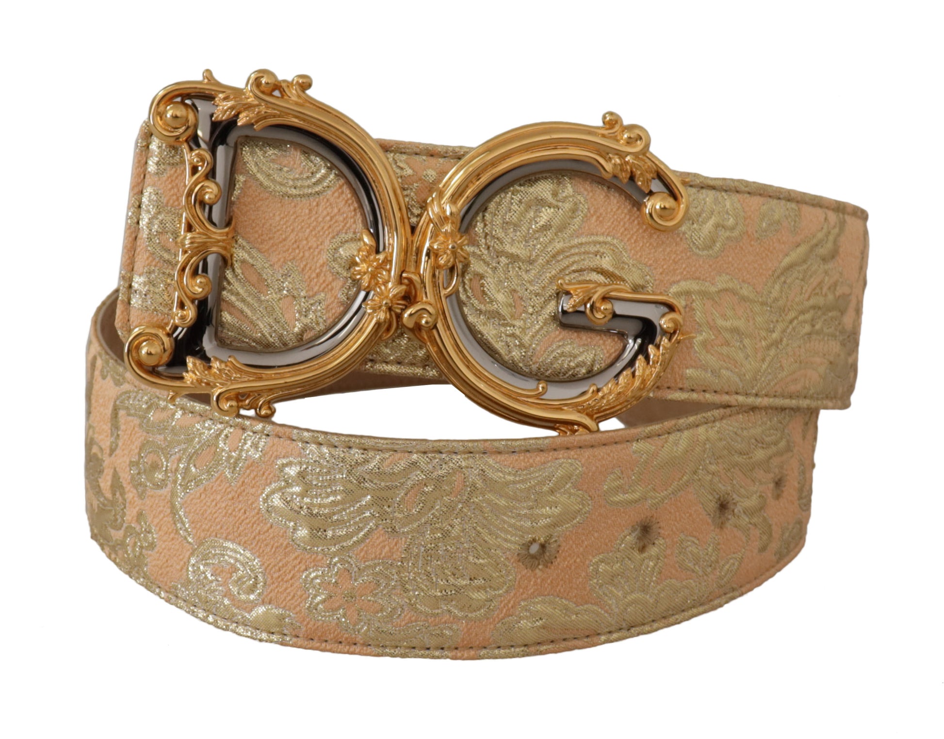 Breiter Jacquardgürtel mit DG-Logo-Schnalle im Barockstil in Gold