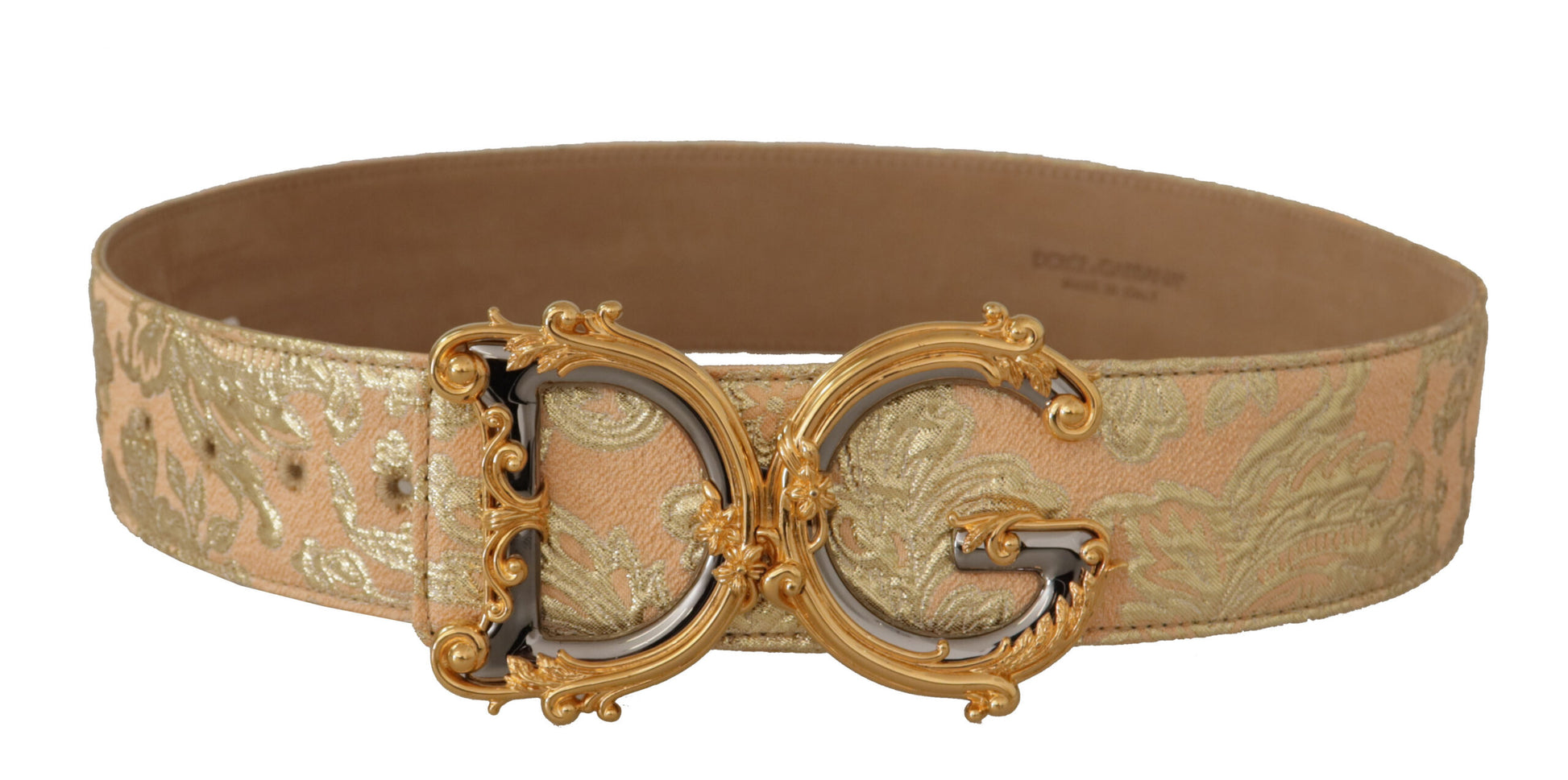 Breiter Jacquardgürtel mit DG-Logo-Schnalle im Barockstil in Gold