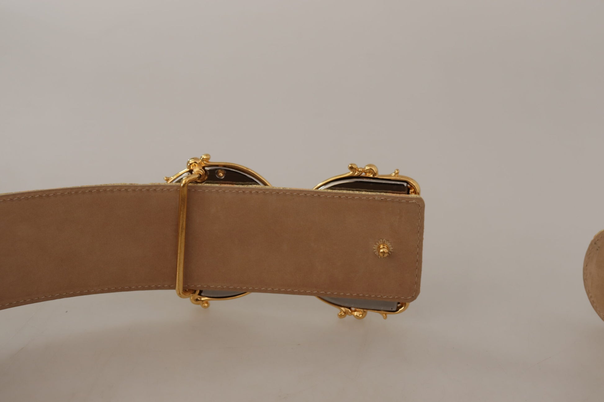 Breiter Jacquardgürtel mit DG-Logo-Schnalle im Barockstil in Gold