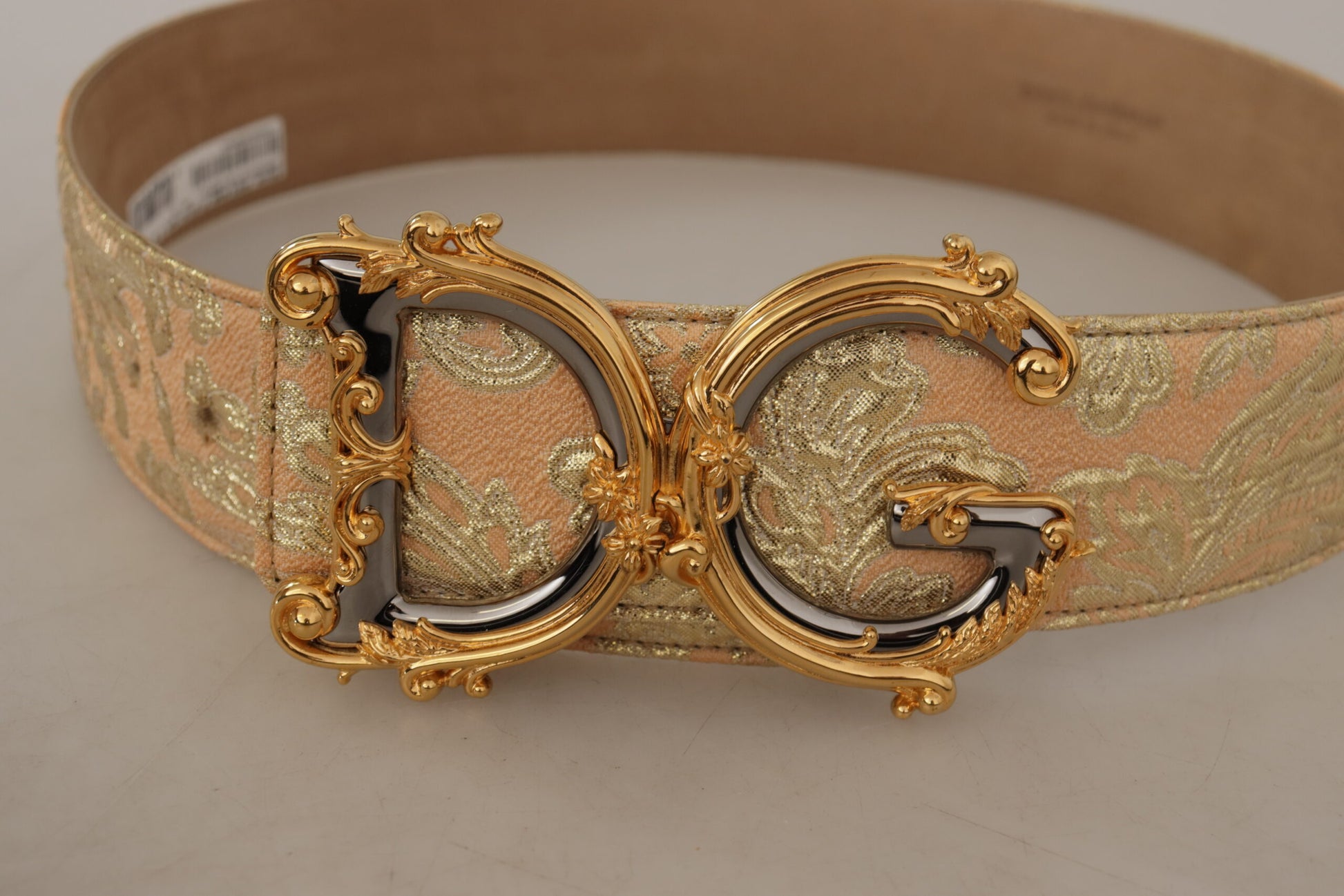 Breiter Jacquardgürtel mit DG-Logo-Schnalle im Barockstil in Gold