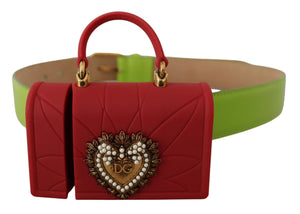 Grünes Leder Devotion Herz Micro Bag Kopfhörer Gürtel