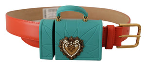 Orangefarbener Devotion Heart Micro Bag Kopfhörergürtel aus Leder