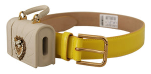 Gelber Ledergürtel „Devotion Heart Micro Bag“ mit Kopfhörern