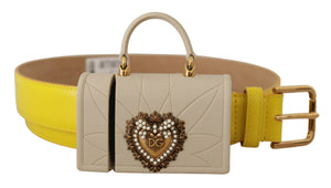 Gelber Ledergürtel „Devotion Heart Micro Bag“ mit Kopfhörern