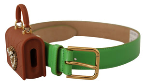Grünes Leder Devotion Herz Micro Bag Kopfhörer Gürtel