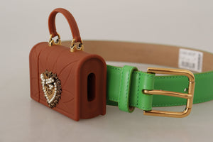 Grünes Leder Devotion Herz Micro Bag Kopfhörer Gürtel