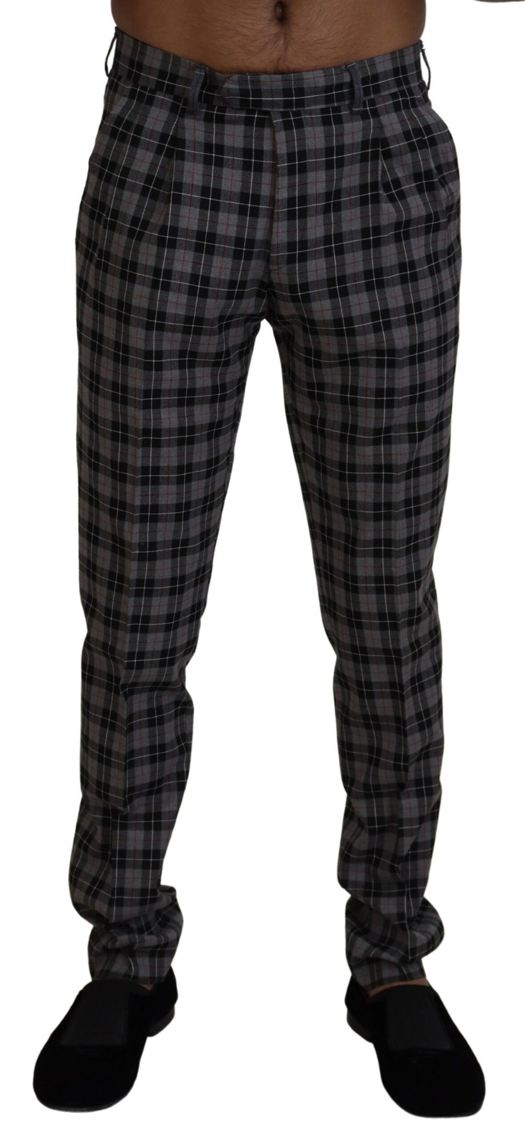 Grau karierte Slim Fit Herrenhose
