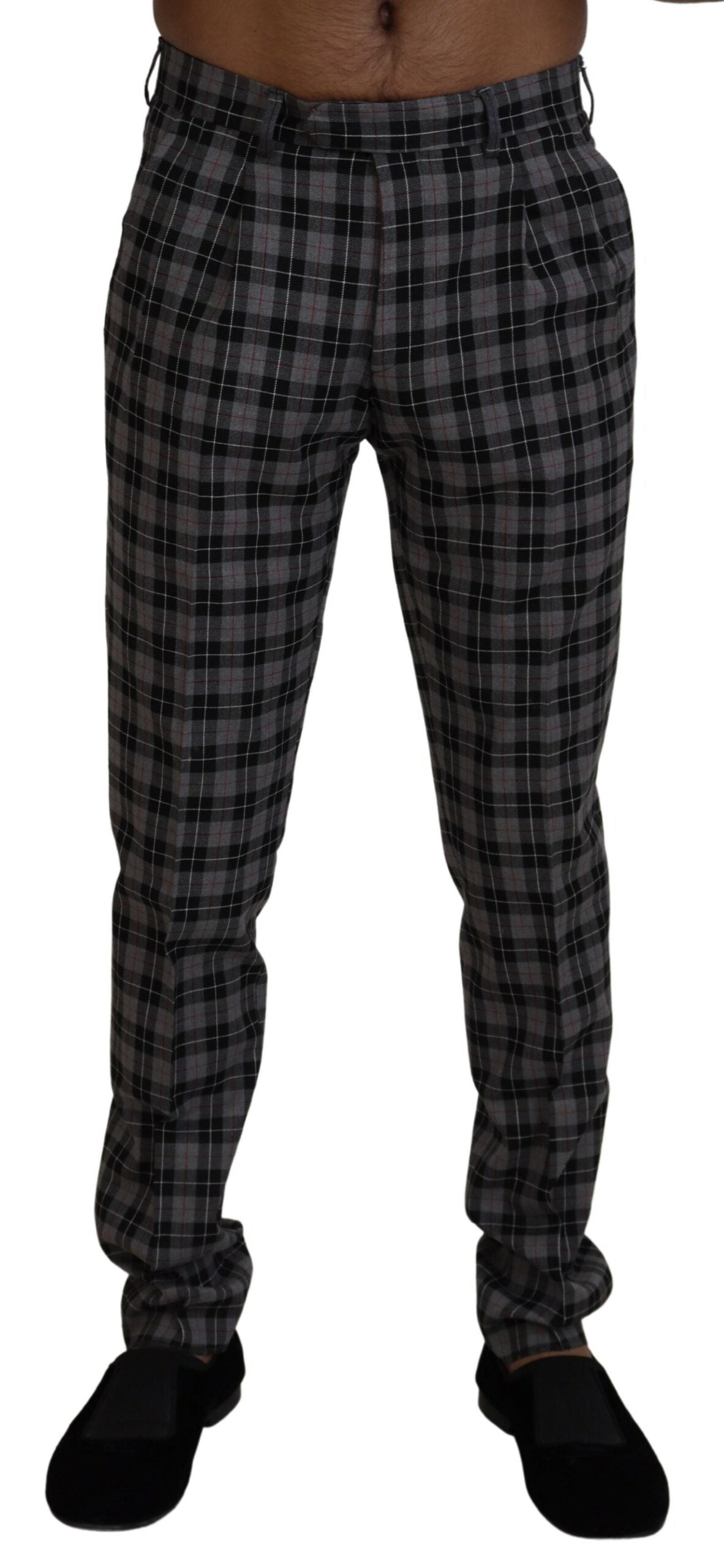 Grau karierte Slim Fit Herrenhose