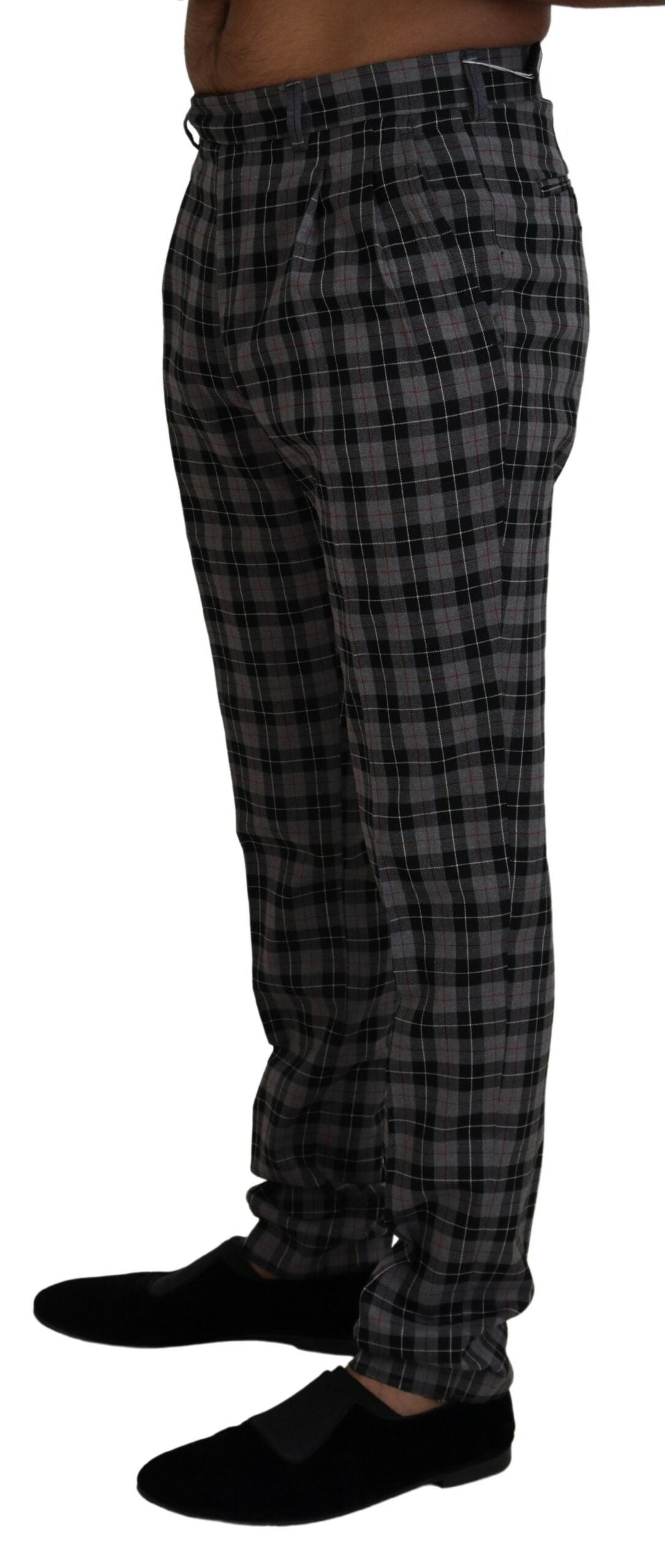 Grau karierte Slim Fit Herrenhose