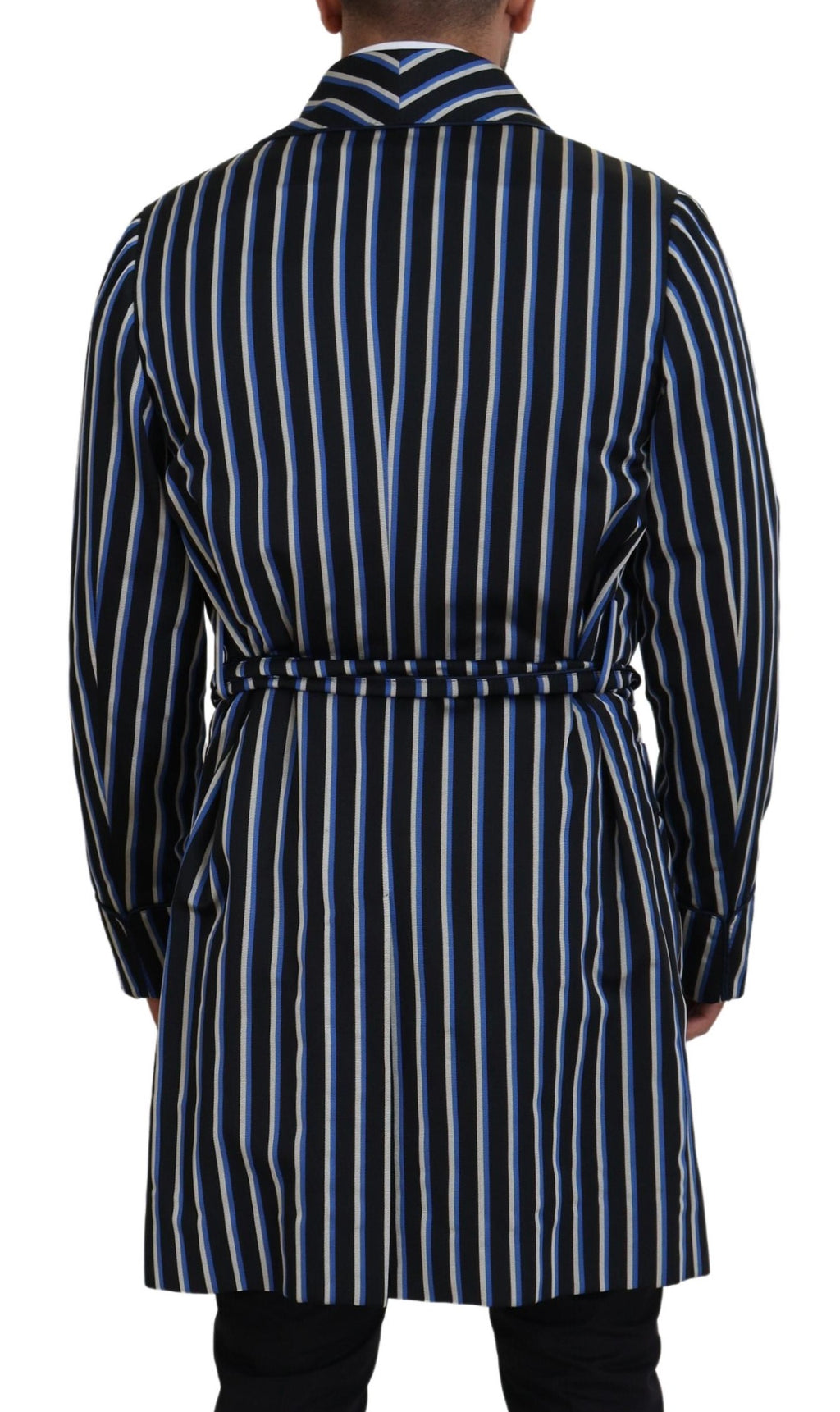 Schwarz-blauer Bademantel mit Martini-Futter und Aufdruck