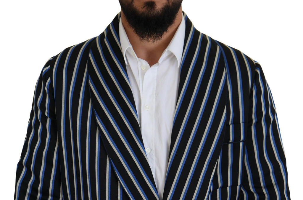 Schwarz-blauer Bademantel mit Martini-Futter und Aufdruck