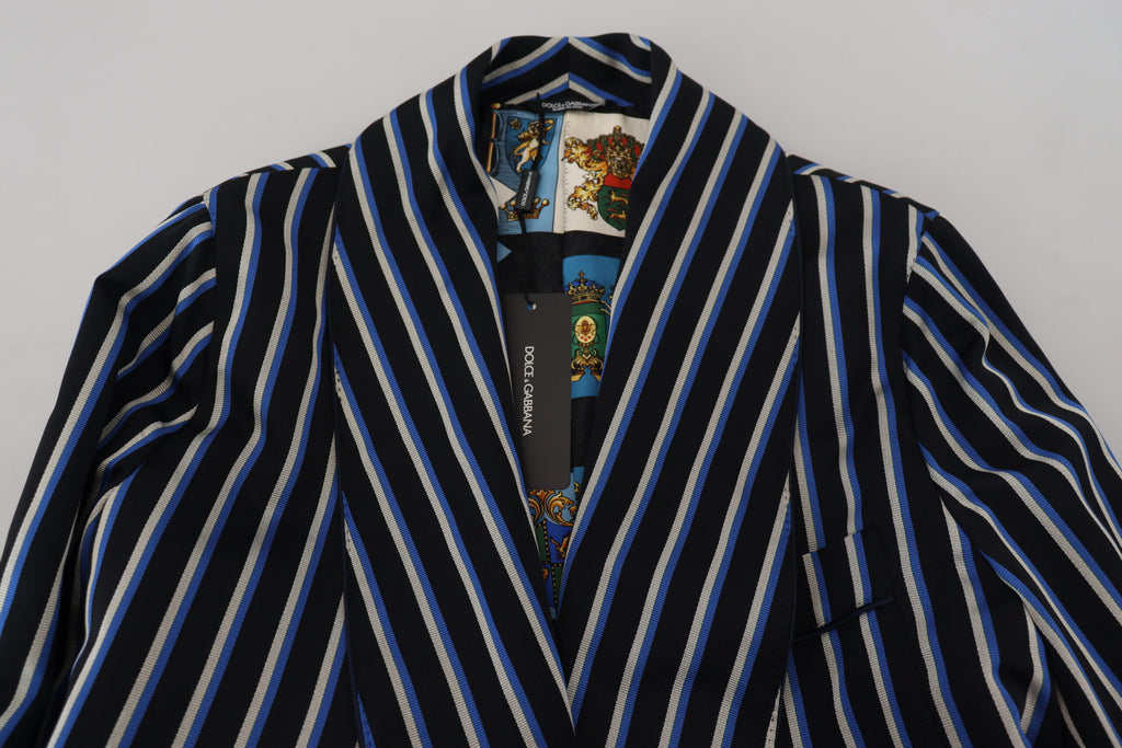 Schwarz-blauer Bademantel mit Martini-Futter und Aufdruck