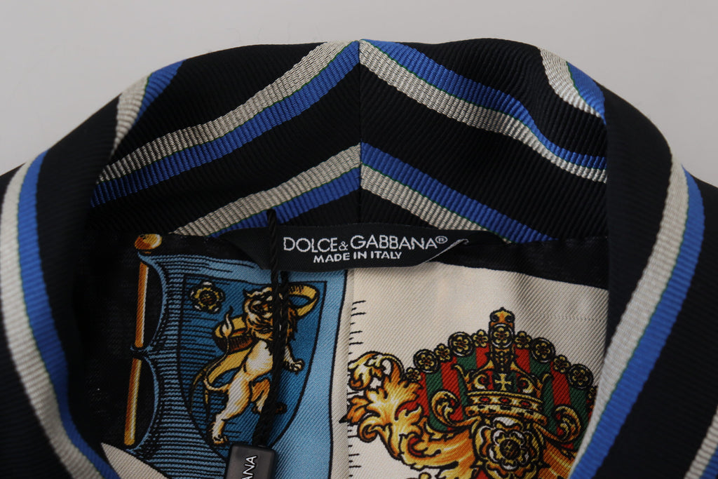 Schwarz-blauer Bademantel mit Martini-Futter und Aufdruck
