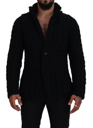 Schwarzer Wollstrick-Cardigan mit Knöpfen