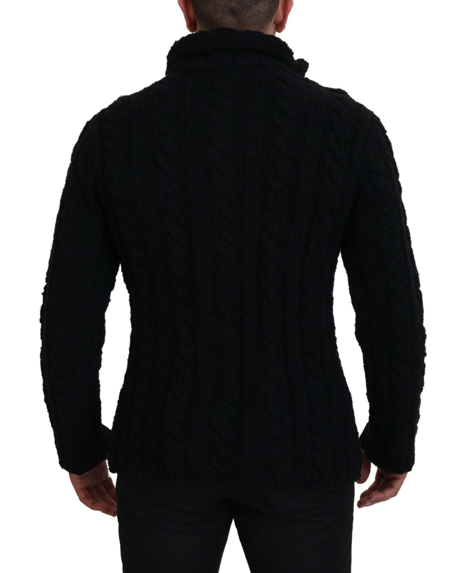 Schwarzer Wollstrick-Cardigan mit Knöpfen