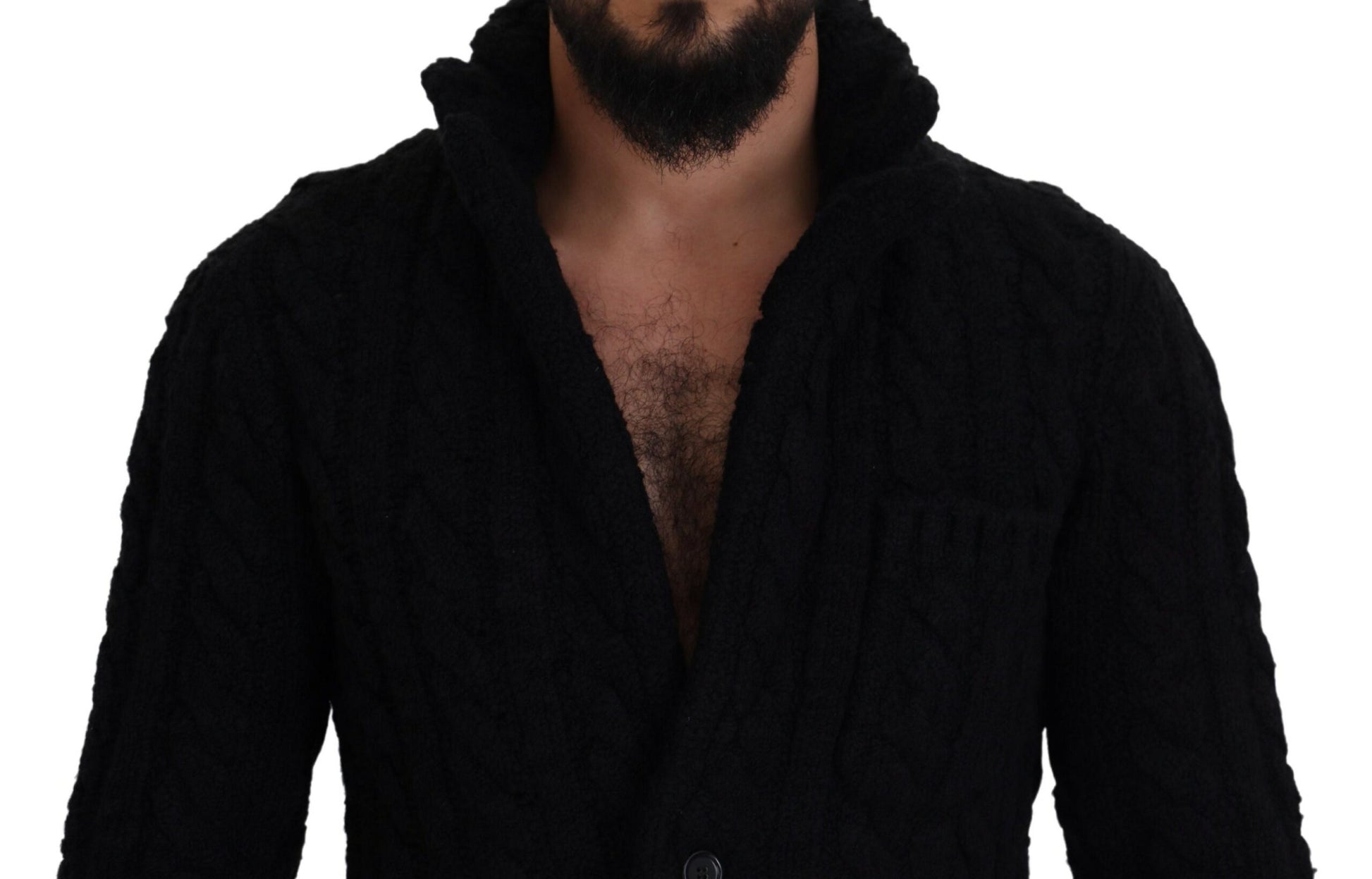 Schwarzer Wollstrick-Cardigan mit Knöpfen