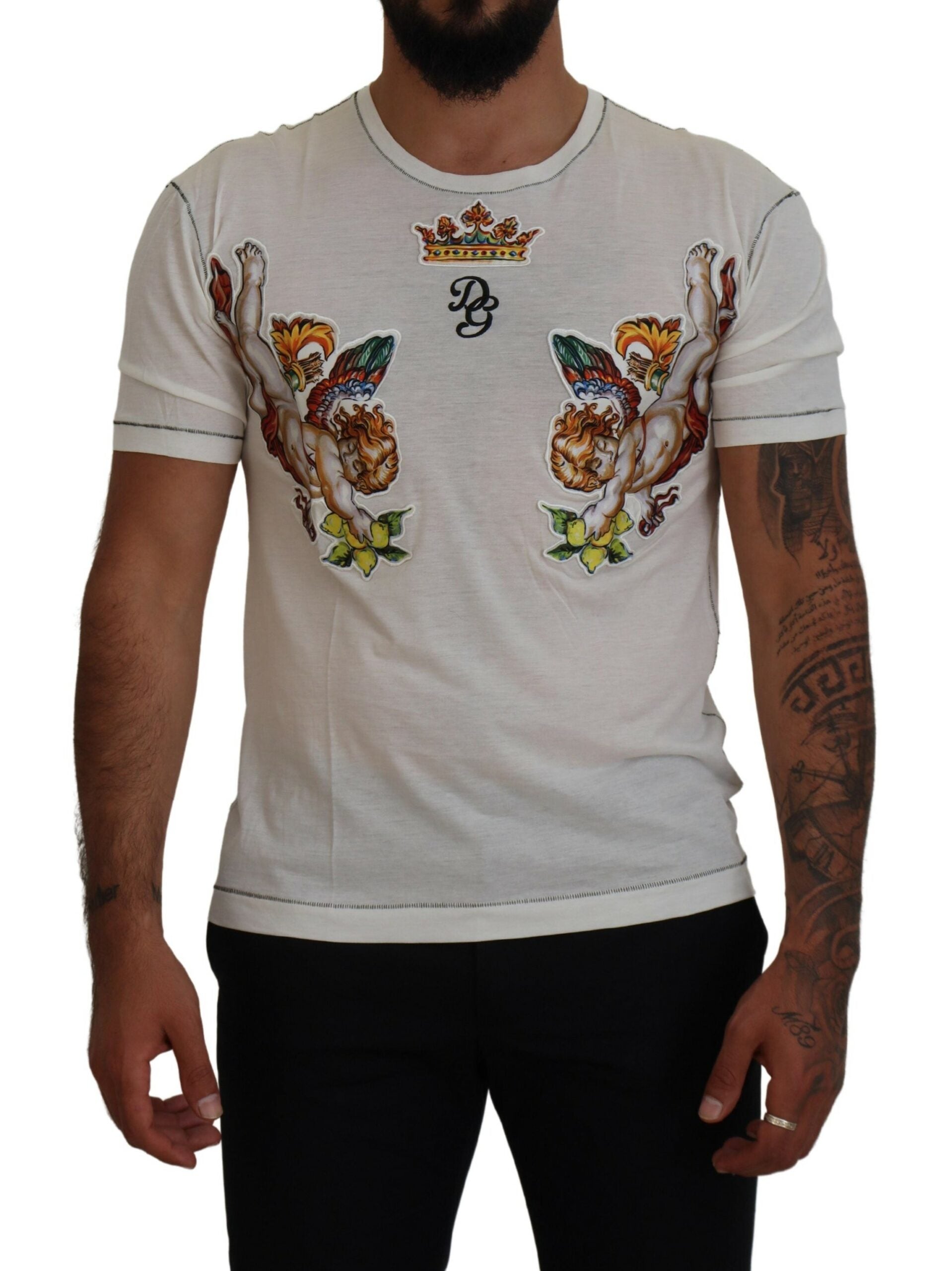 Weißes bedrucktes Kurzarm-T-Shirt für Herren