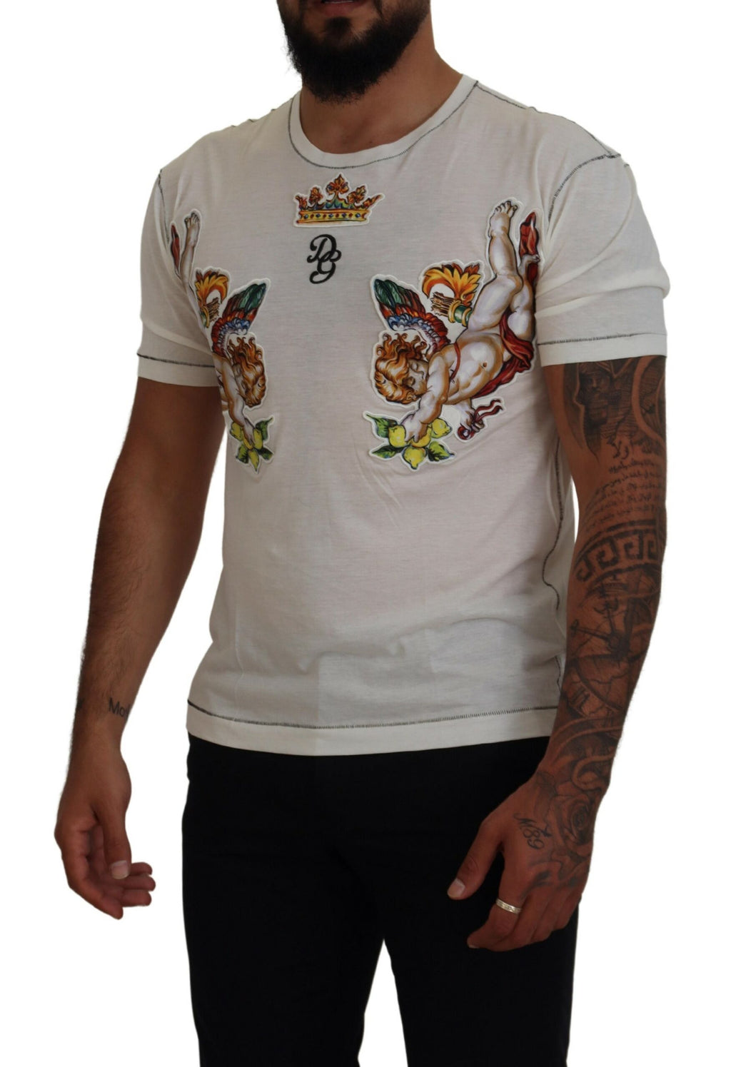 Weißes bedrucktes Kurzarm-T-Shirt für Herren