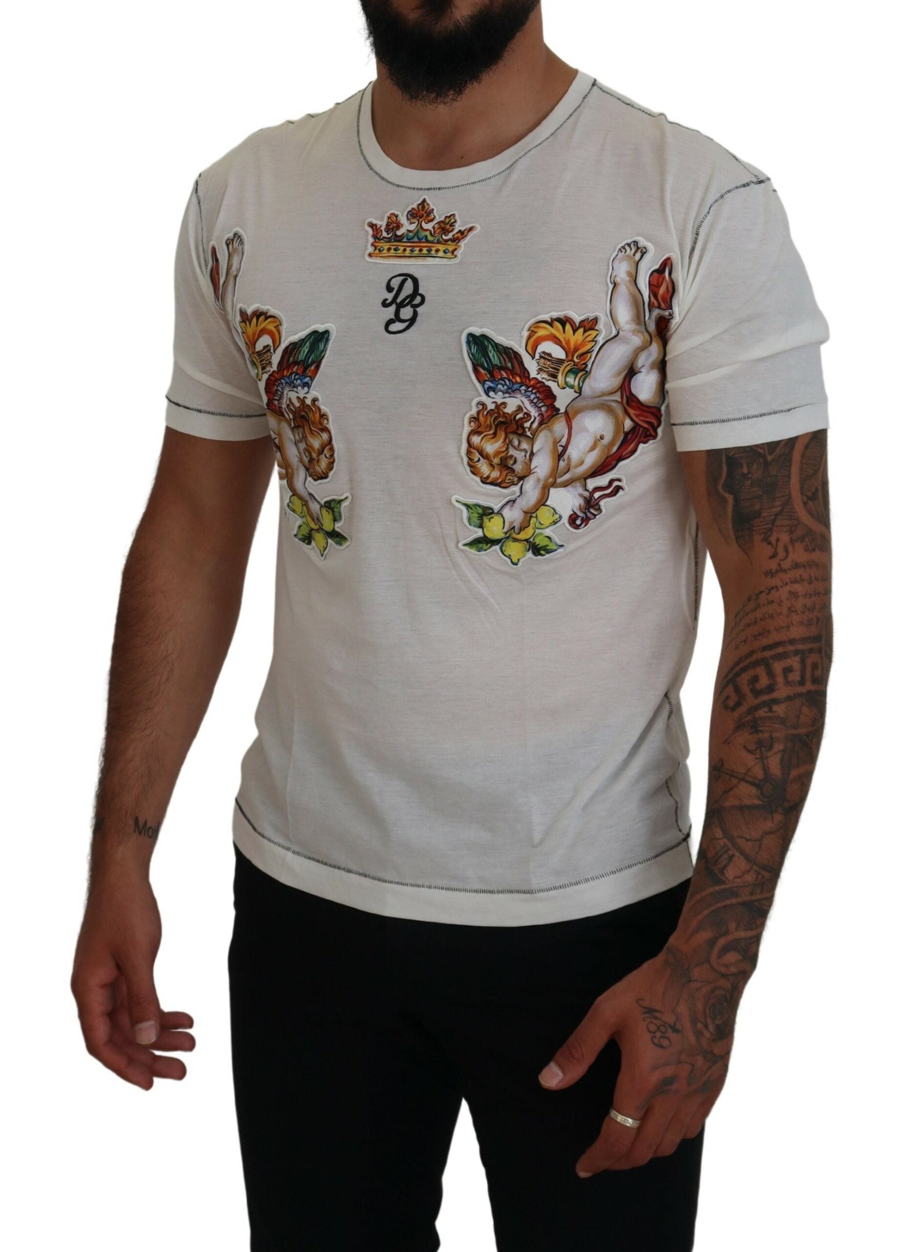 Weißes bedrucktes Kurzarm-T-Shirt für Herren