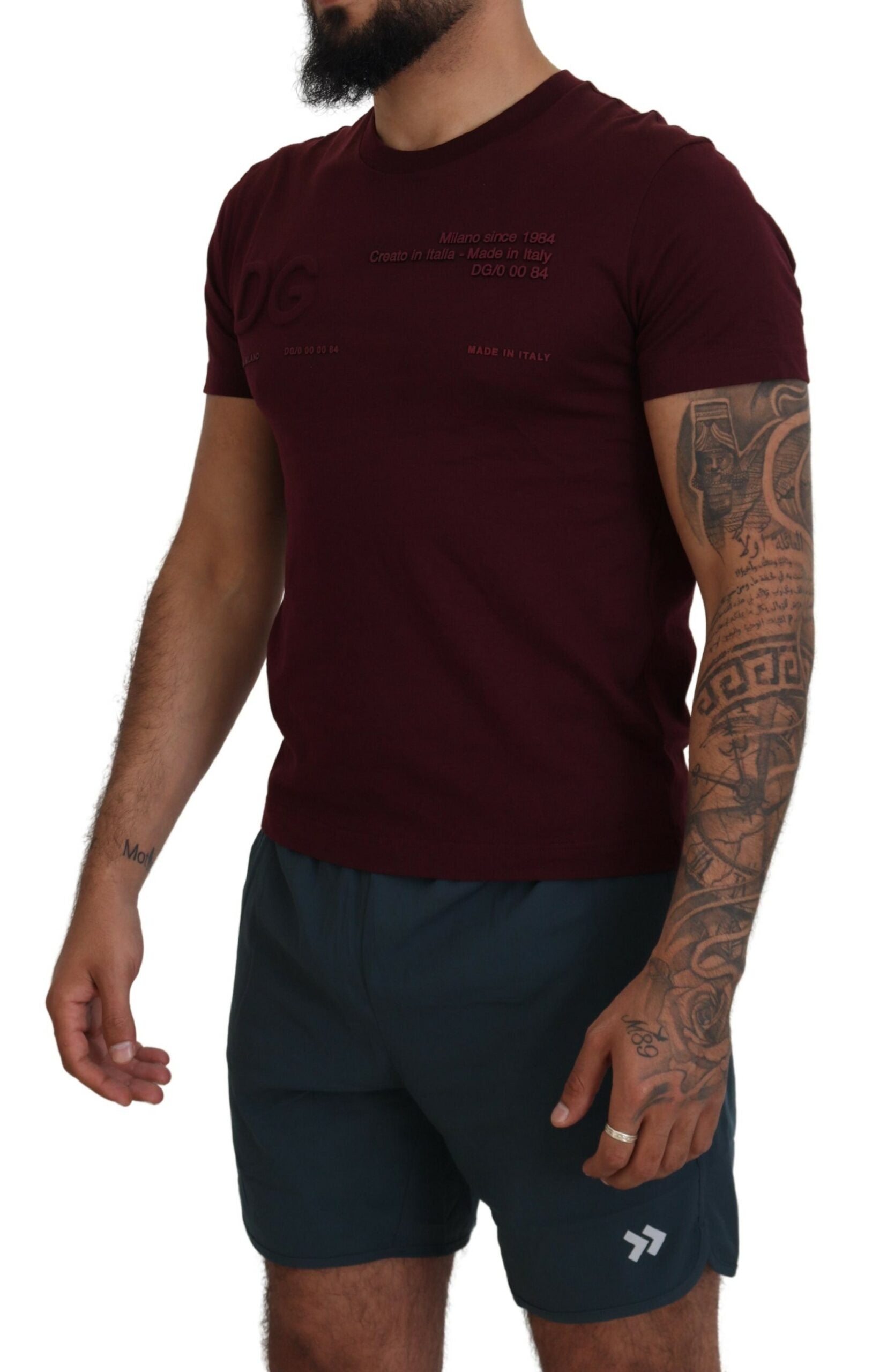Kastanienbraunes bedrucktes Kurzarm-T-Shirt für Herren