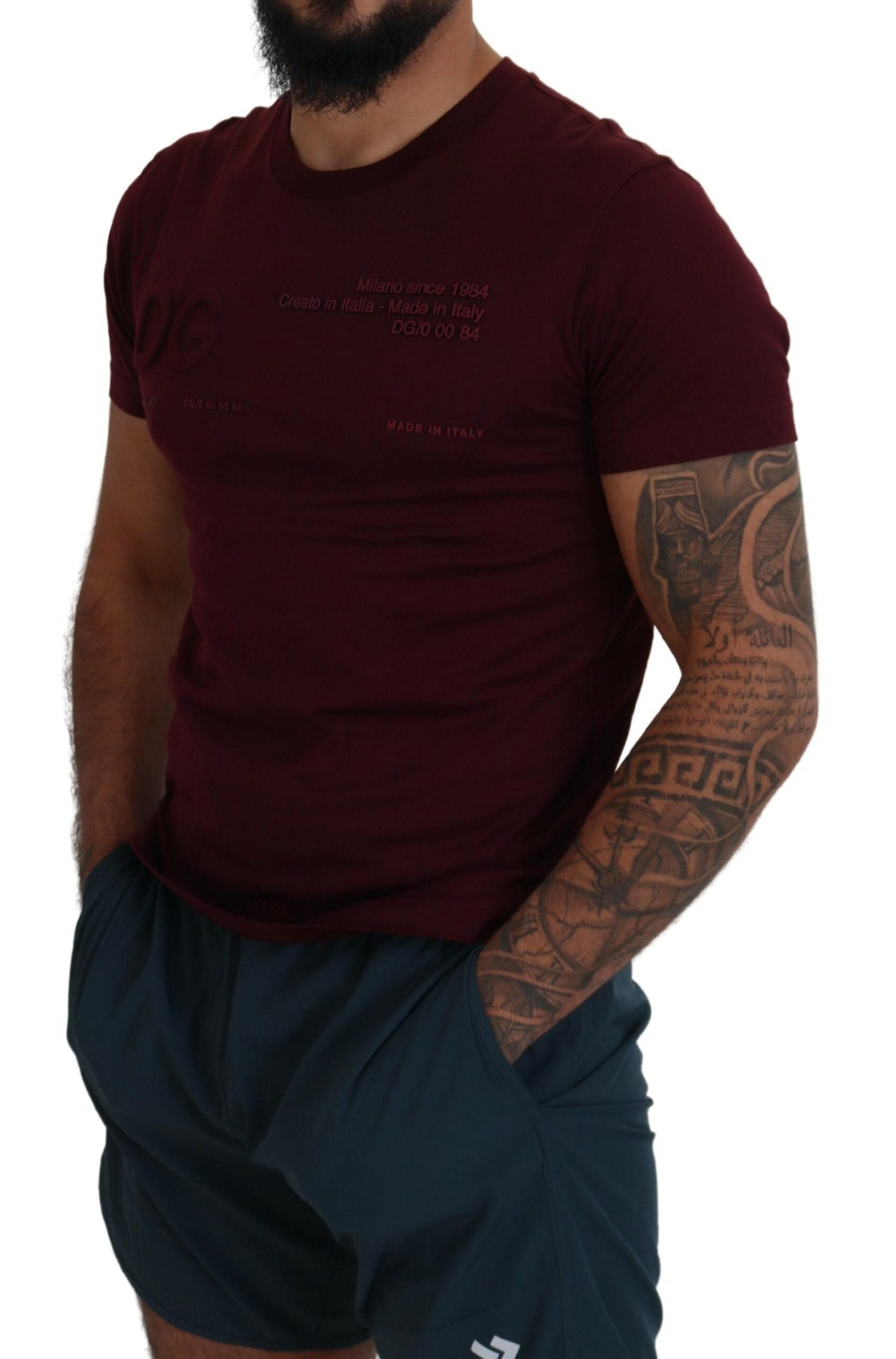 Kastanienbraunes bedrucktes Kurzarm-T-Shirt für Herren
