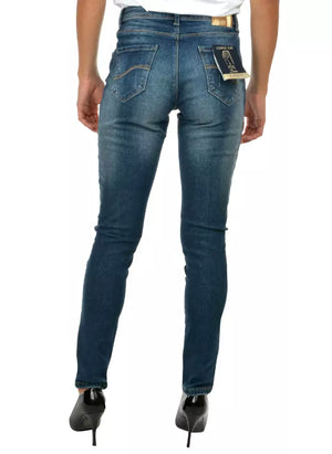 Blaue Skinny-Jeans aus Baumwolle für Damen
