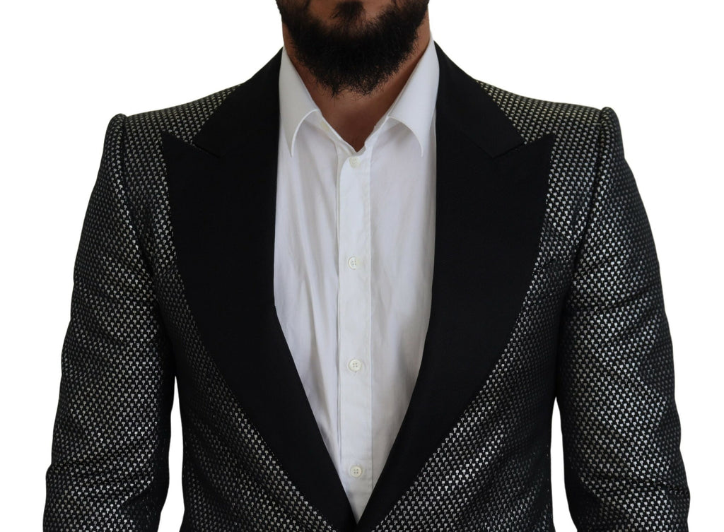 Schwarz-silberner Jacquard-Slim-Fit-Jackenblazer