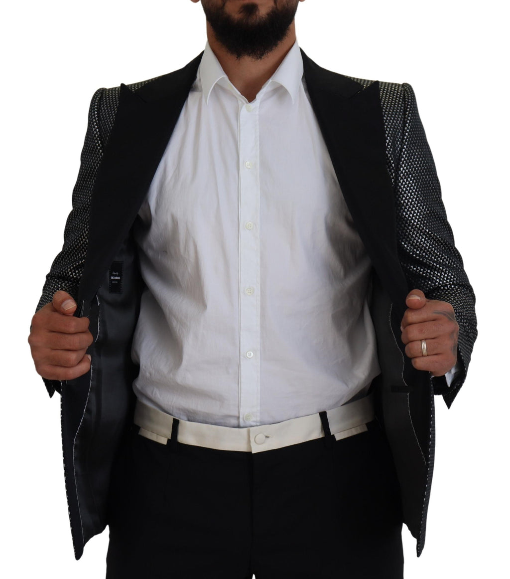 Schwarz-silberner Jacquard-Slim-Fit-Jackenblazer