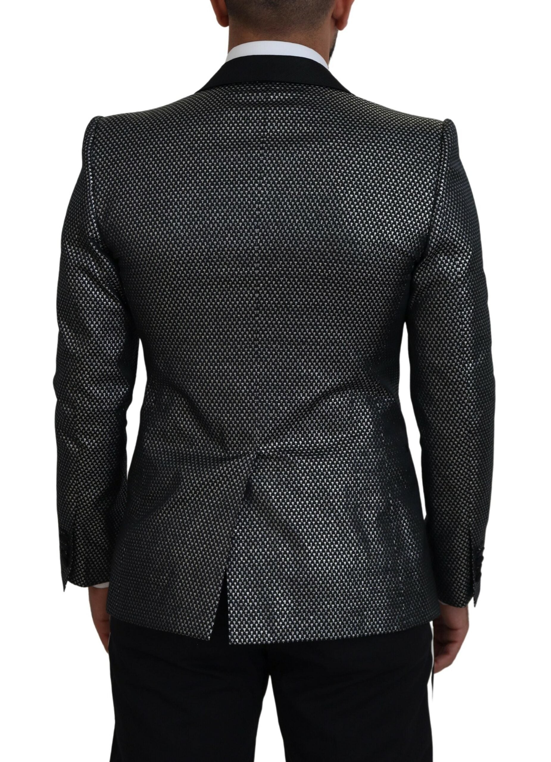 Schwarz-silberner Jacquard-Slim-Fit-Jackenblazer