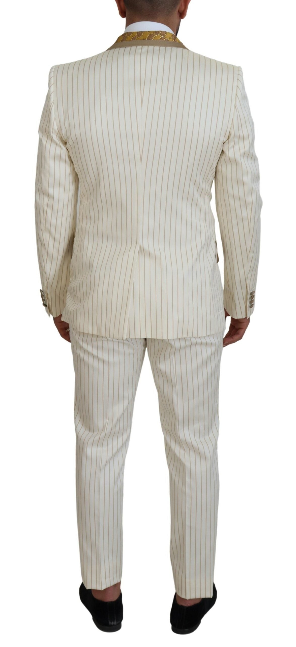 Slim Fit Smokinganzug in Off White und Gold mit Streifen