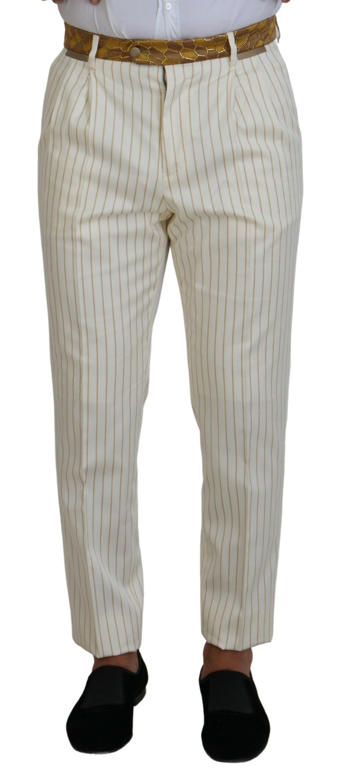 Slim Fit Smokinganzug in Off White und Gold mit Streifen