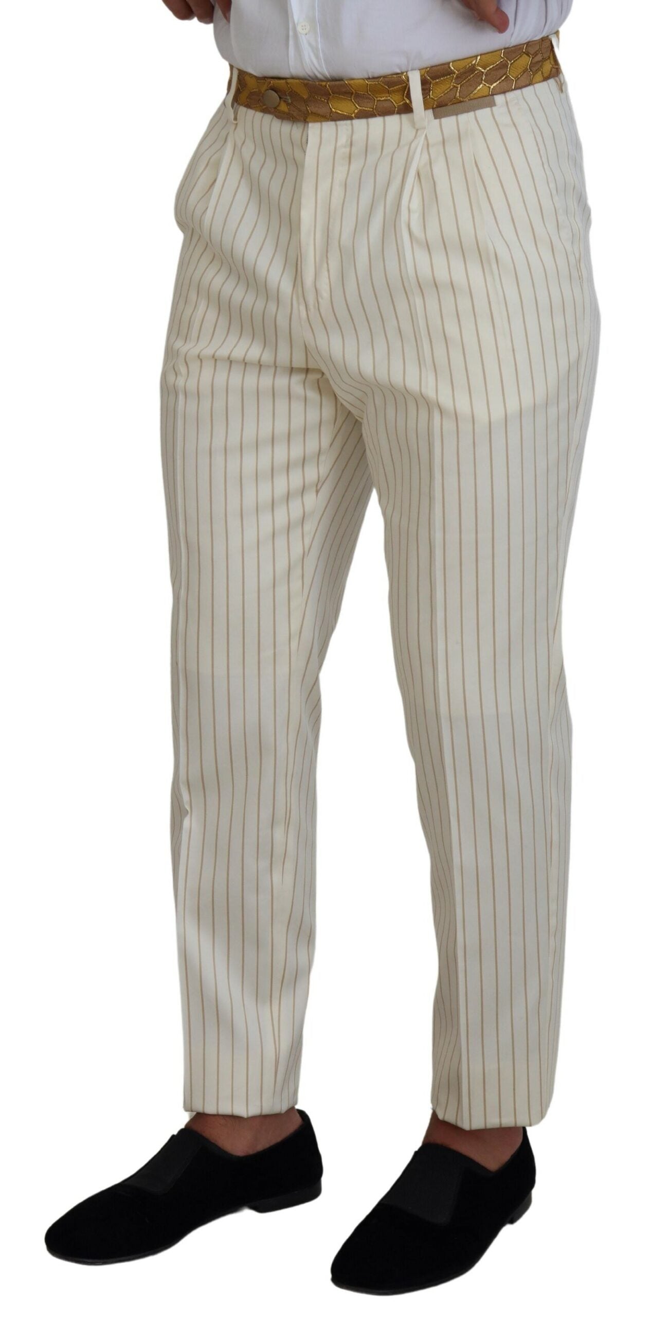Slim Fit Smokinganzug in Off White und Gold mit Streifen