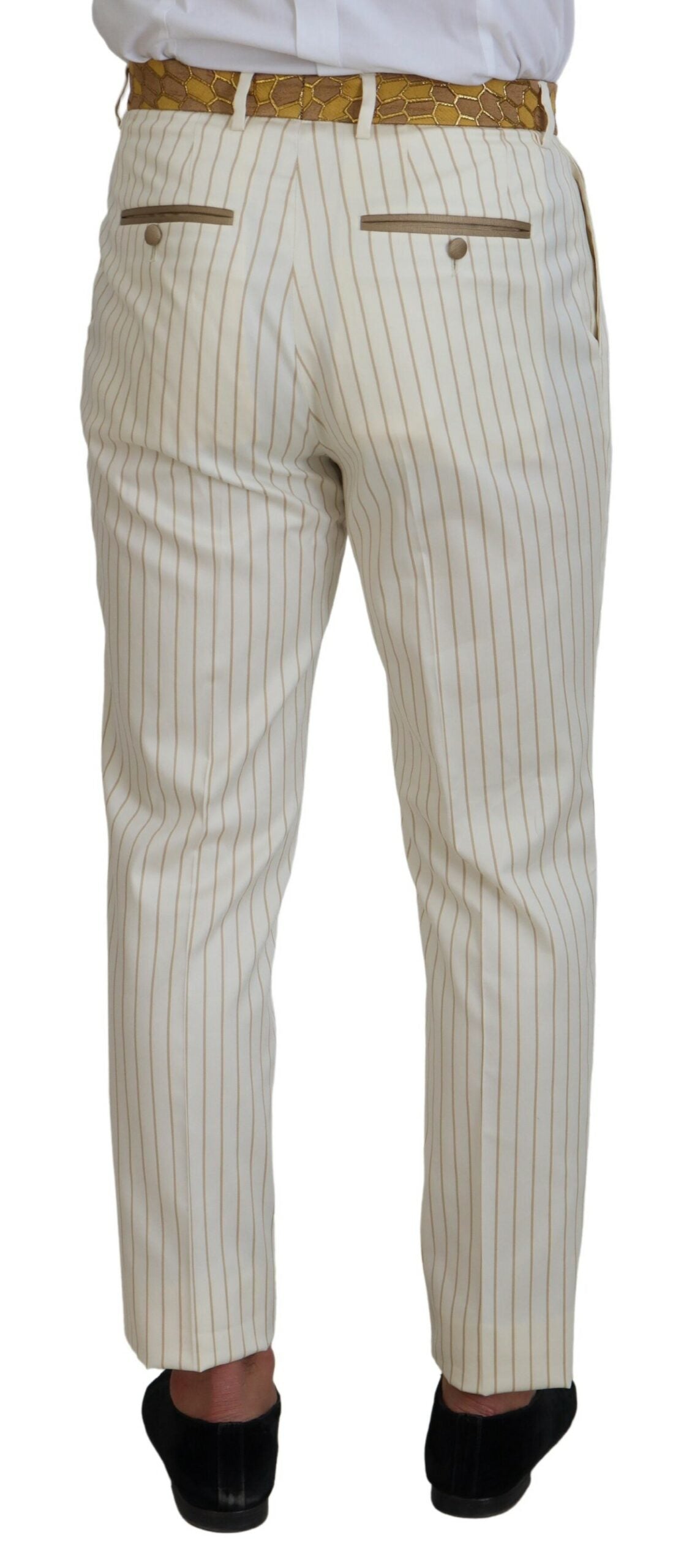 Slim Fit Smokinganzug in Off White und Gold mit Streifen