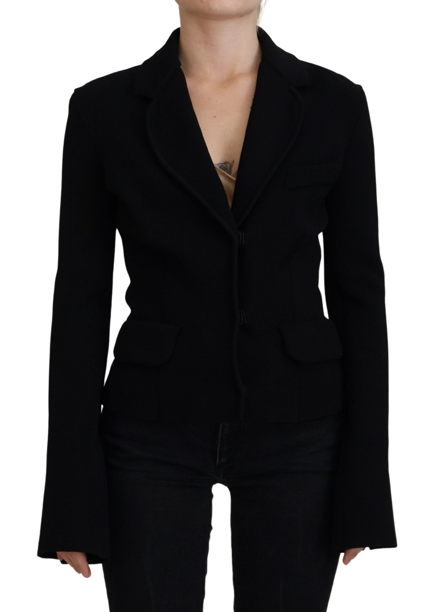 Schwarzer Cardigan-Blazer mit Knöpfen aus Viskose
