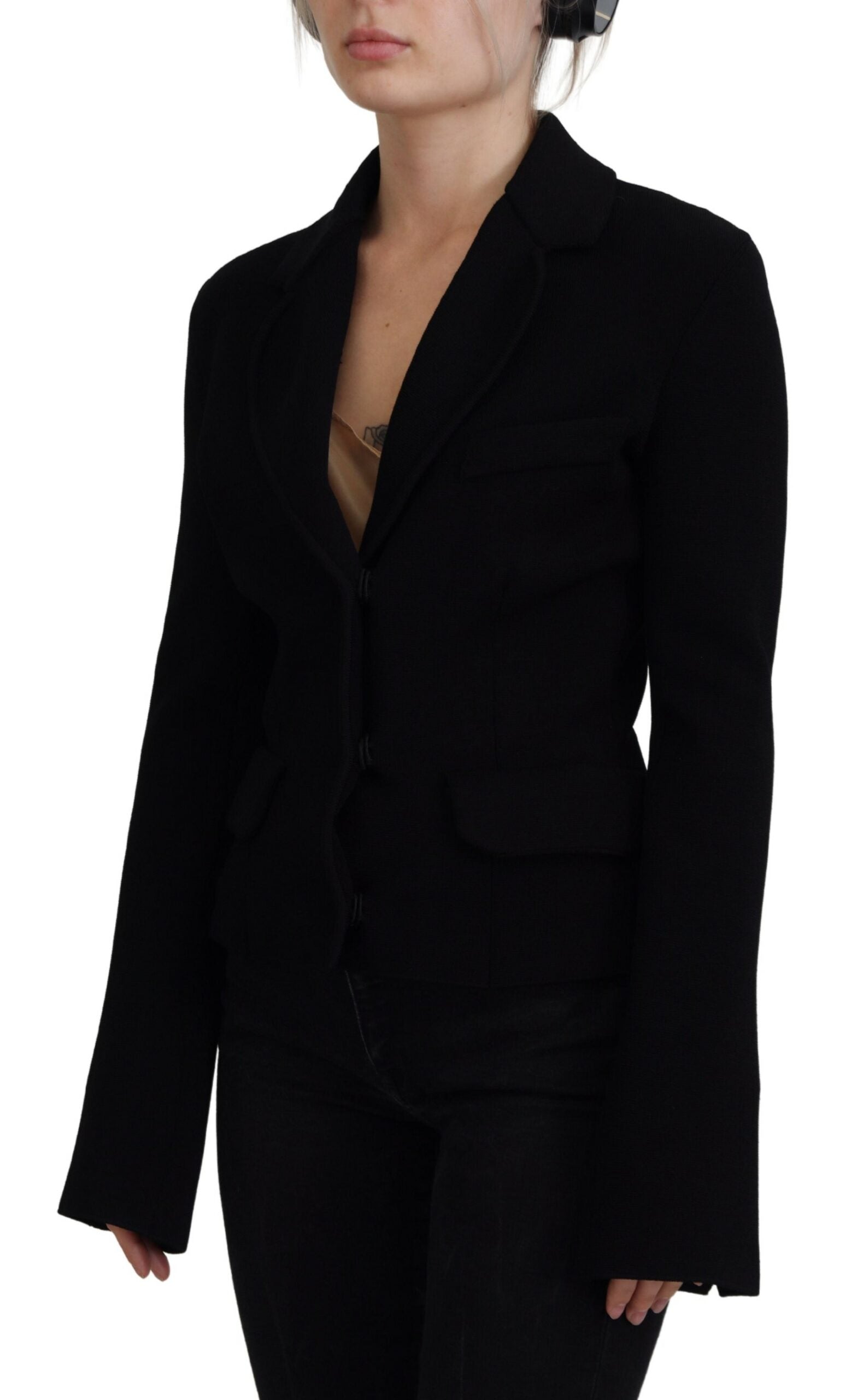Schwarzer Cardigan-Blazer mit Knöpfen aus Viskose