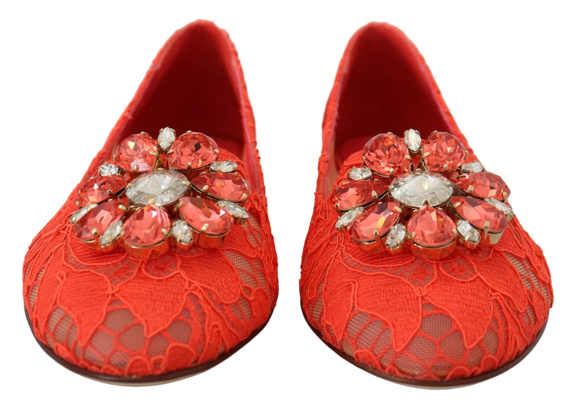 Rote Taormina Ballerinas mit Spitzen und Kristallen