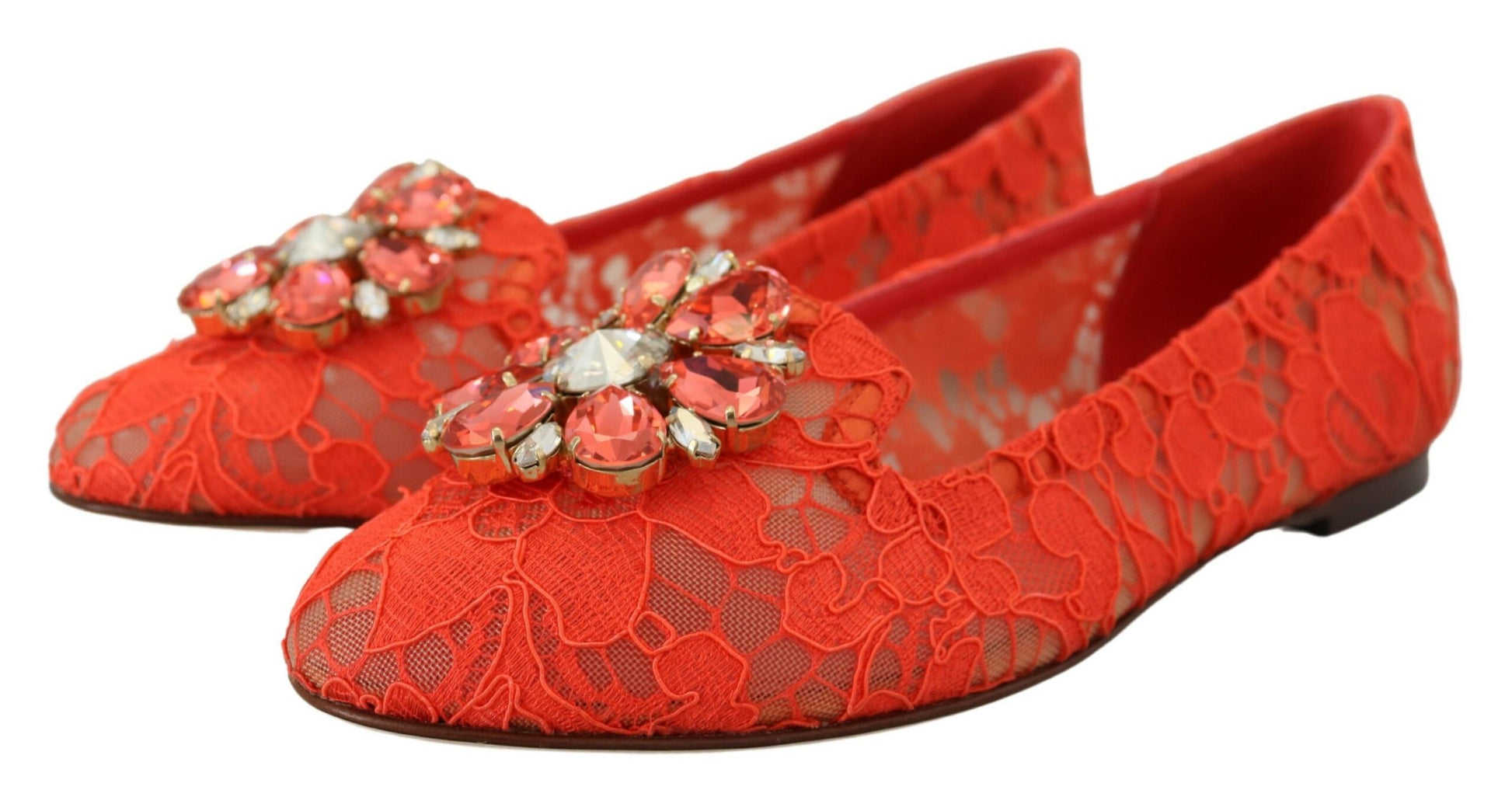 Rote Taormina Ballerinas mit Spitzen und Kristallen
