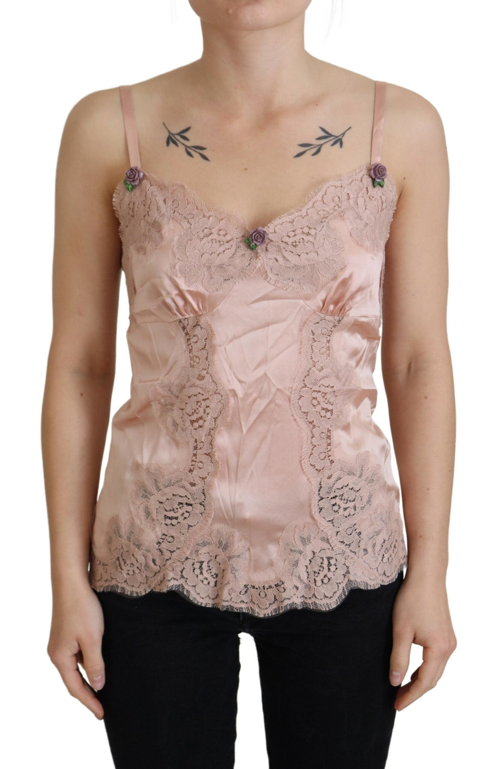 Rosa Satin Spitze Rosen Tank Top Dessous