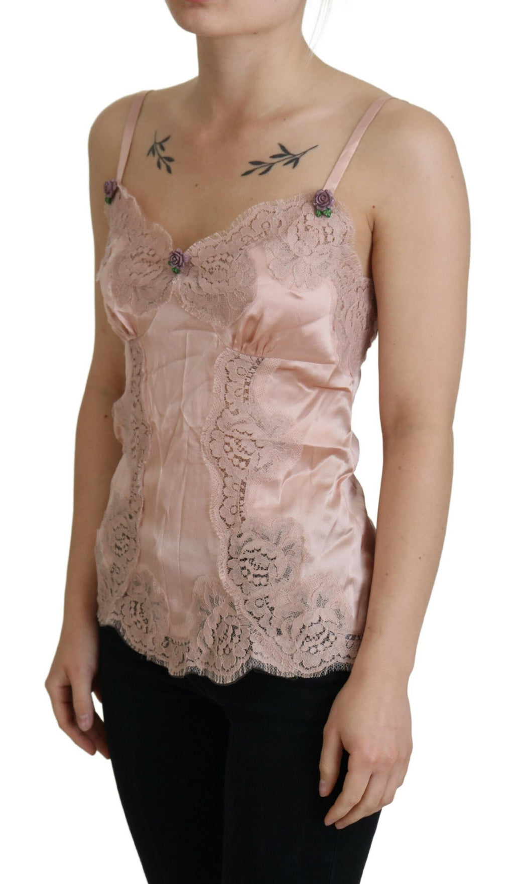 Rosa Satin Spitze Rosen Tank Top Dessous