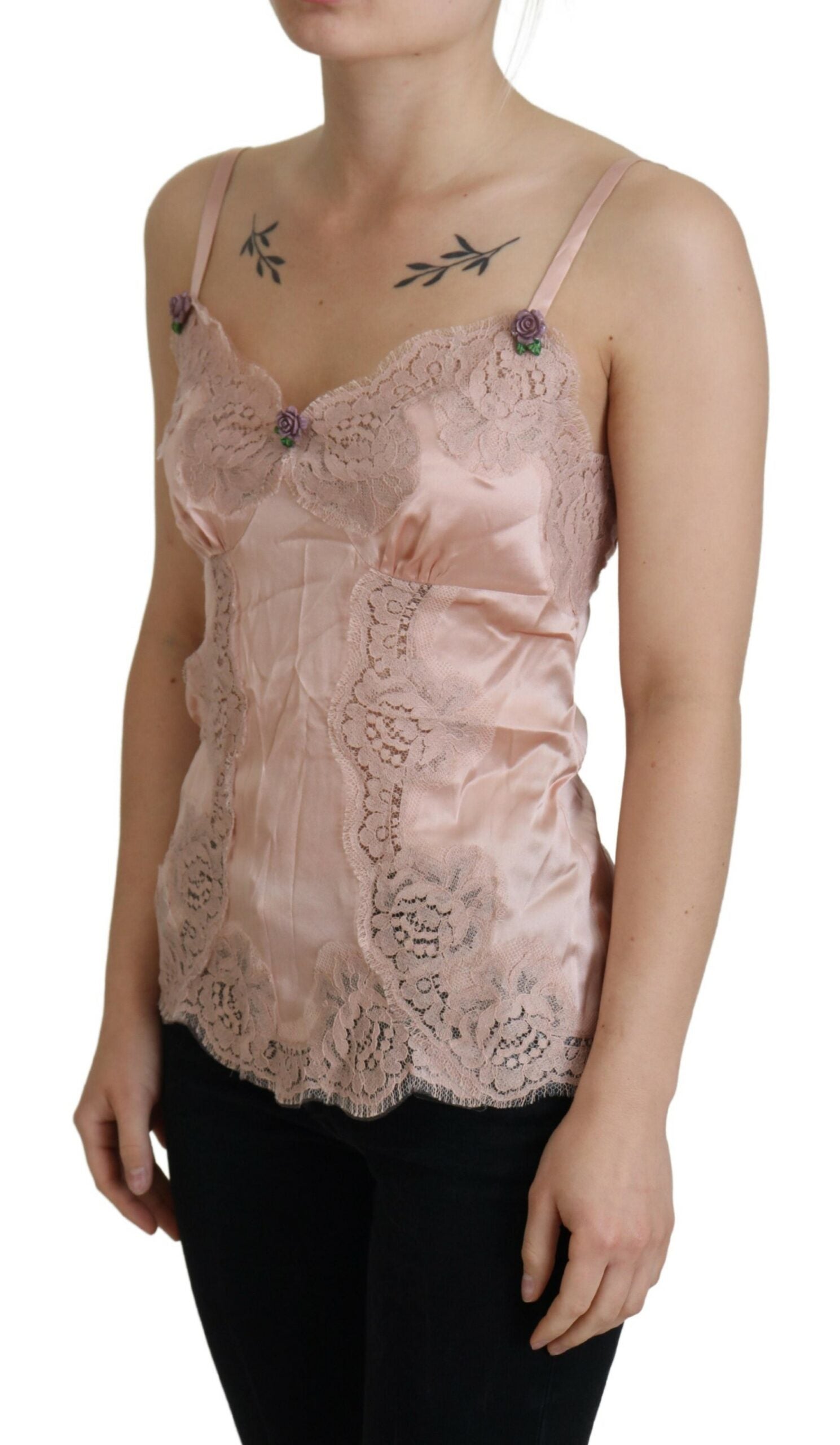 Rosa Satin Spitze Rosen Tank Top Dessous