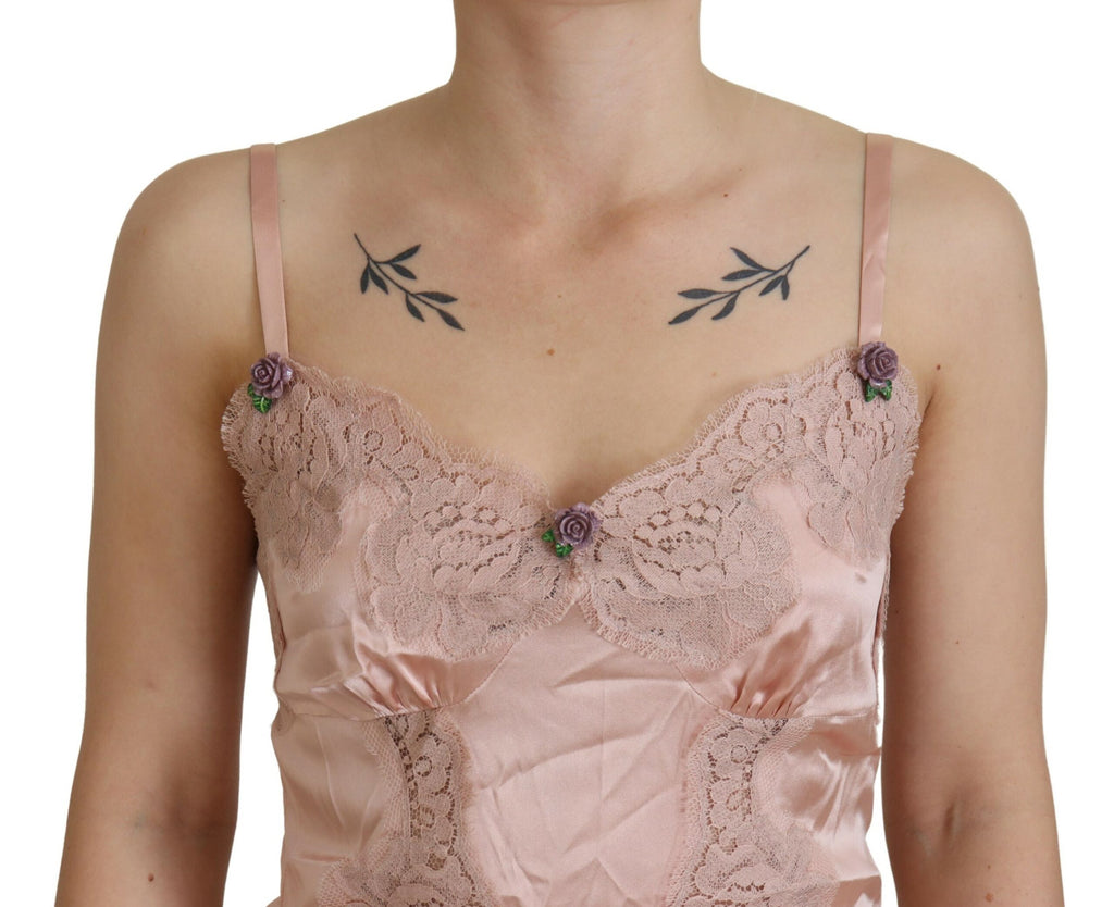 Rosa Satin Spitze Rosen Tank Top Dessous