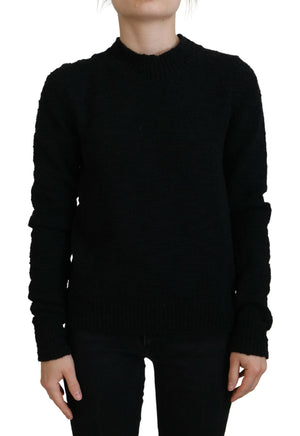 Schwarzer Wollstrickpullover mit Rundhalsausschnitt