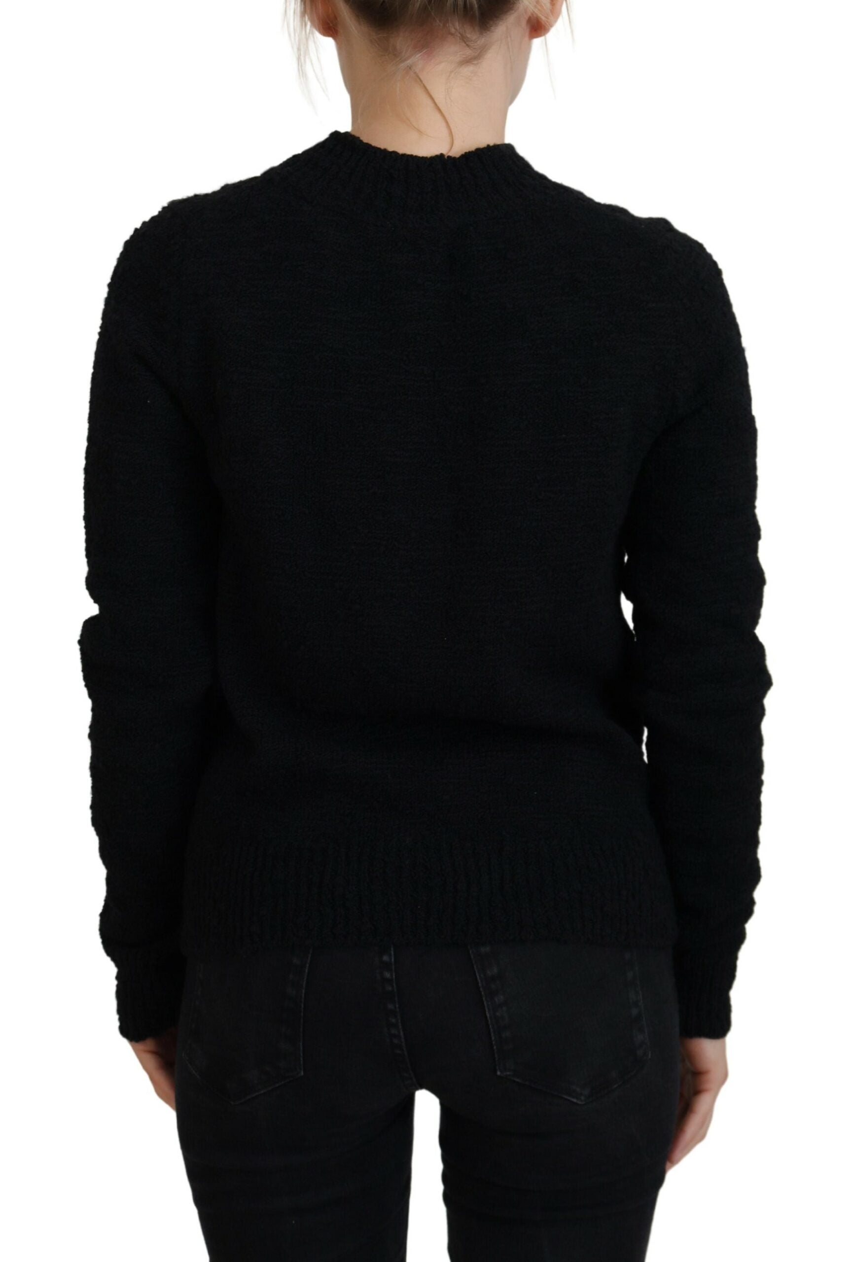 Schwarzer Wollstrickpullover mit Rundhalsausschnitt