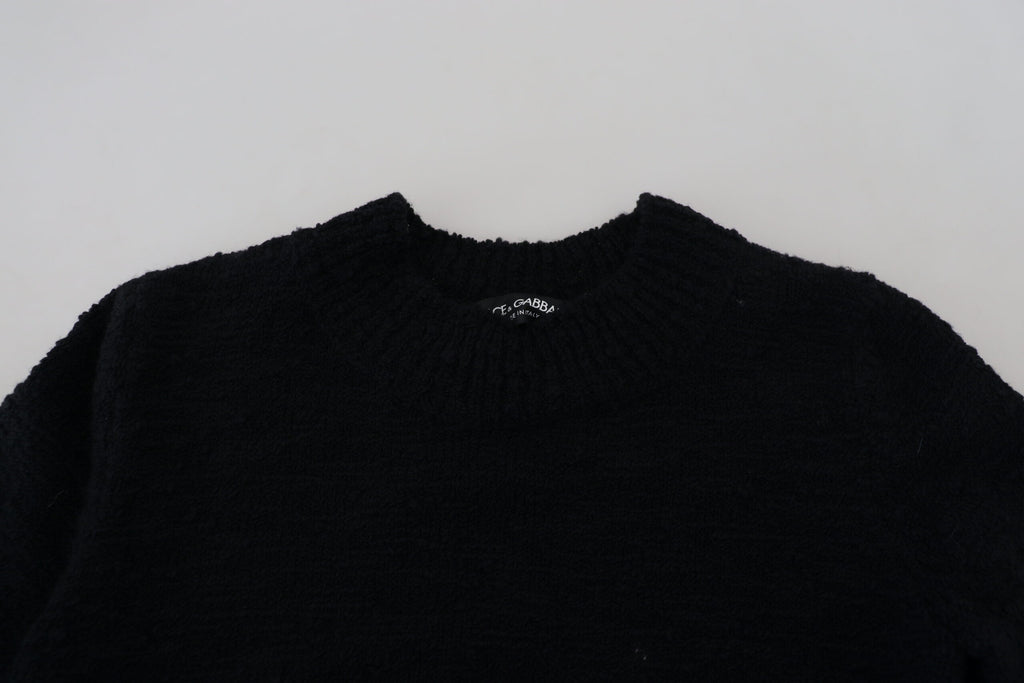 Schwarzer Wollstrickpullover mit Rundhalsausschnitt