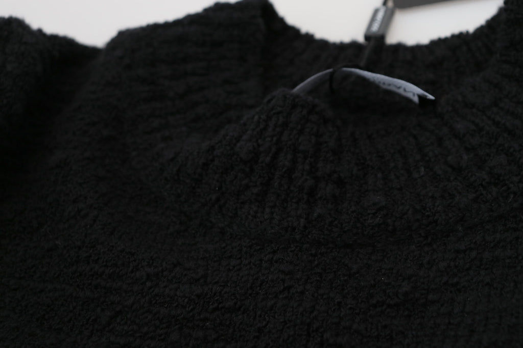 Schwarzer Wollstrickpullover mit Rundhalsausschnitt