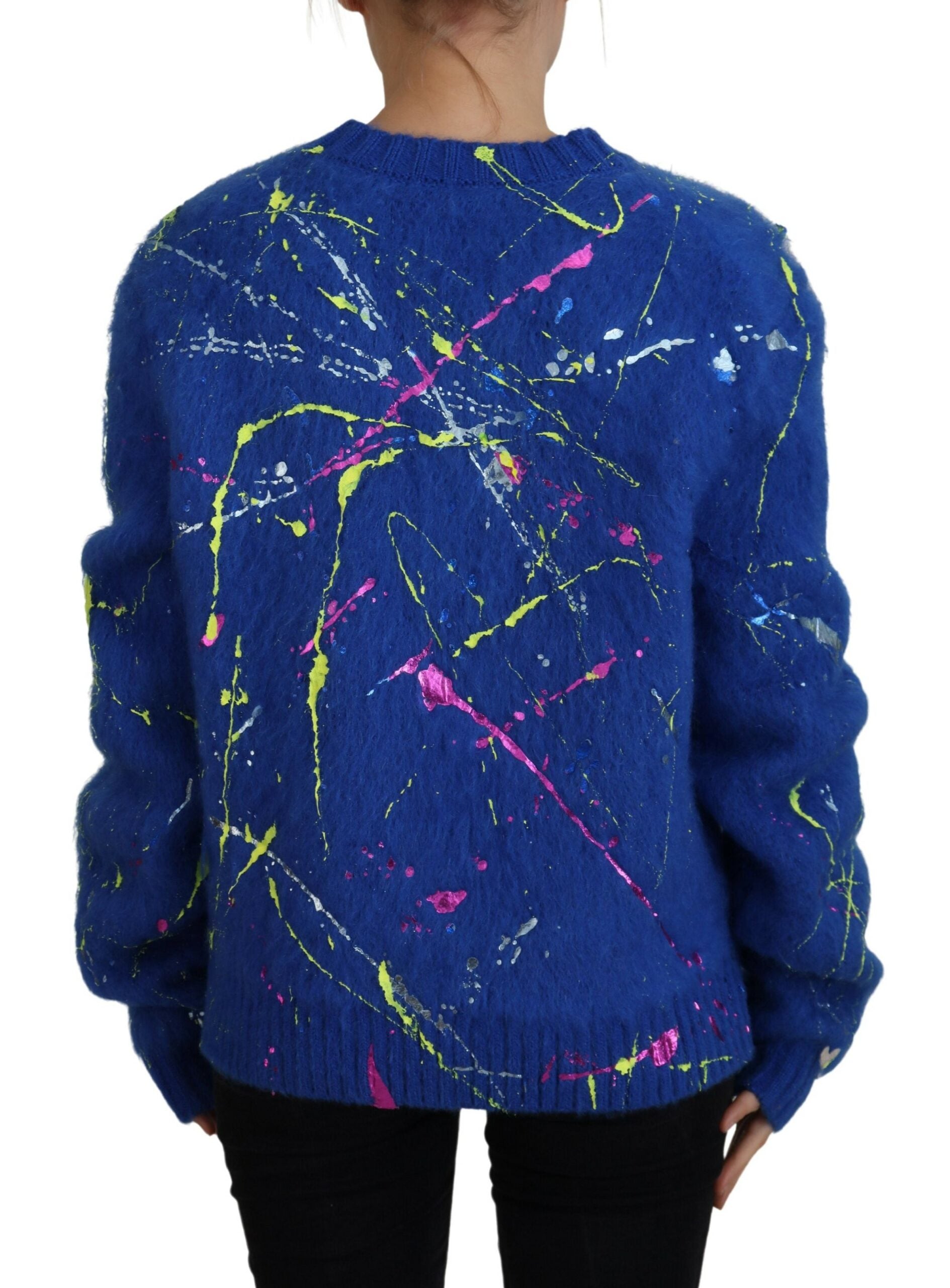 Blauer Farbspritzer-Mohair-Cardigan