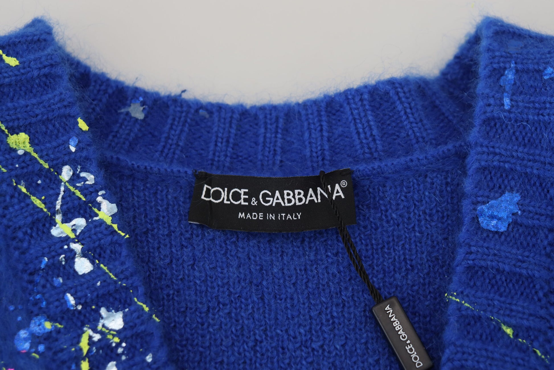 Blauer Farbspritzer-Mohair-Cardigan