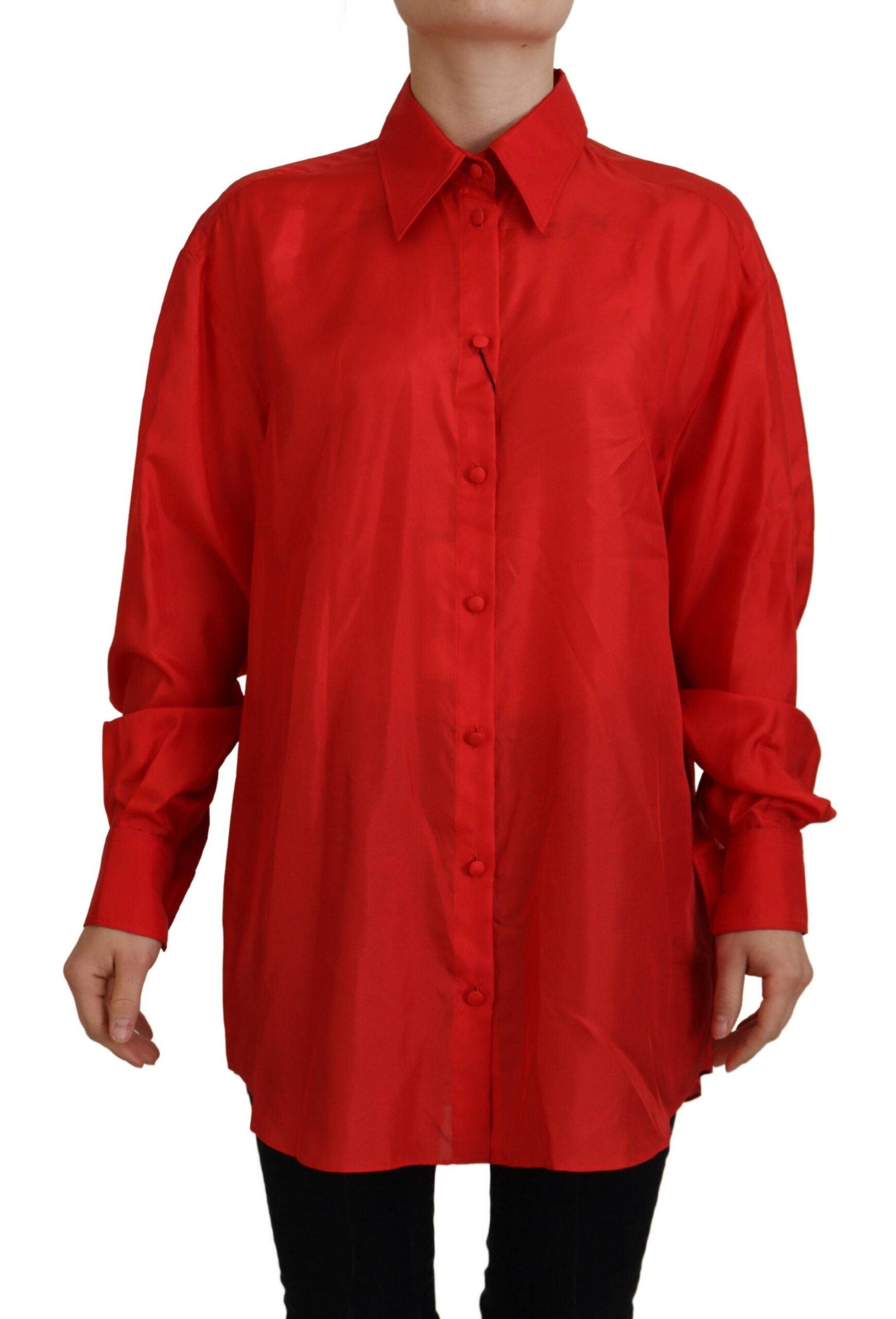 Rotes Seidenhemd mit Kragen und langen Ärmeln