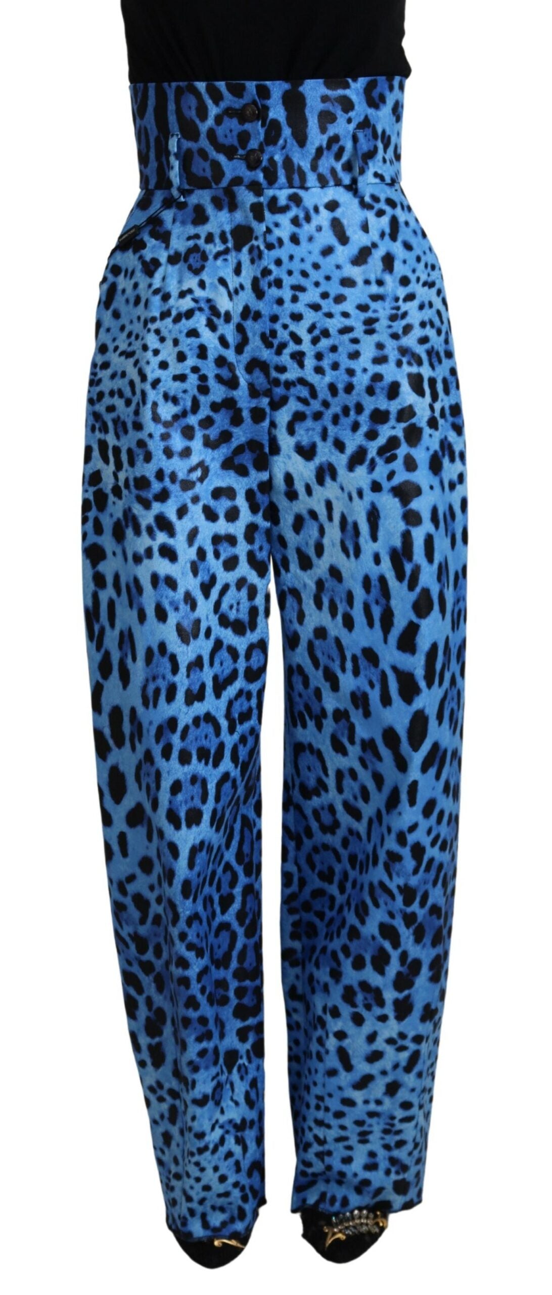 Blaue Hose mit hohem Bund und Leopardenmuster